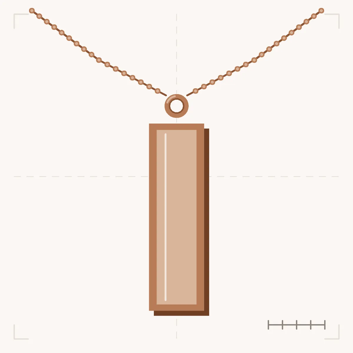 Vertical Bar Pendant on its chain: a long, flat rose-gold bar hanging from a round bail