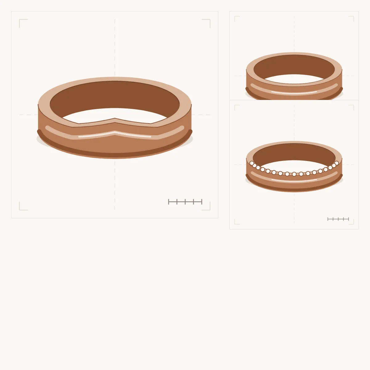 Wedding Band Bundle: the Faceted Chevron Band large, with the comfort-fit and pavé eternity bands beside it
