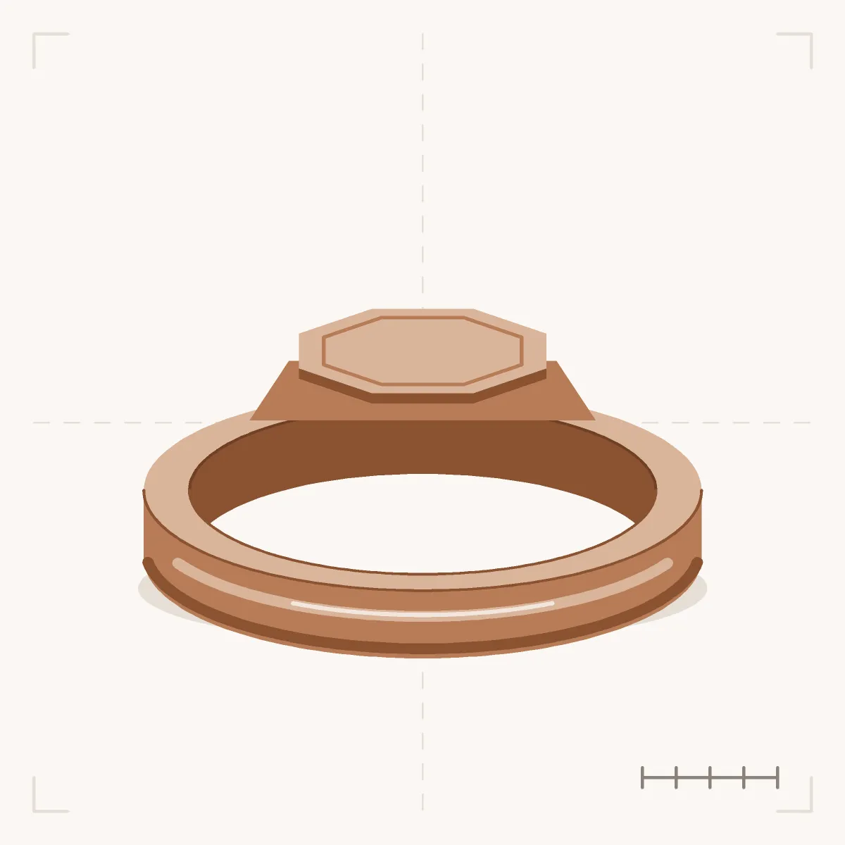 Octagonal Signet Ring in perspective: a thick band widening into a flat octagonal face