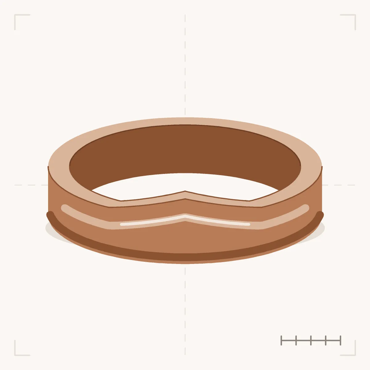 Faceted Chevron Band in perspective: a band that rises to a V-shaped peak at the front